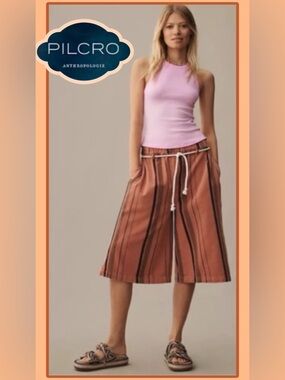 NWT Anthropologie Pilcro Cropped PJ Wide-Leg Jean Bermuda Shorts XXS